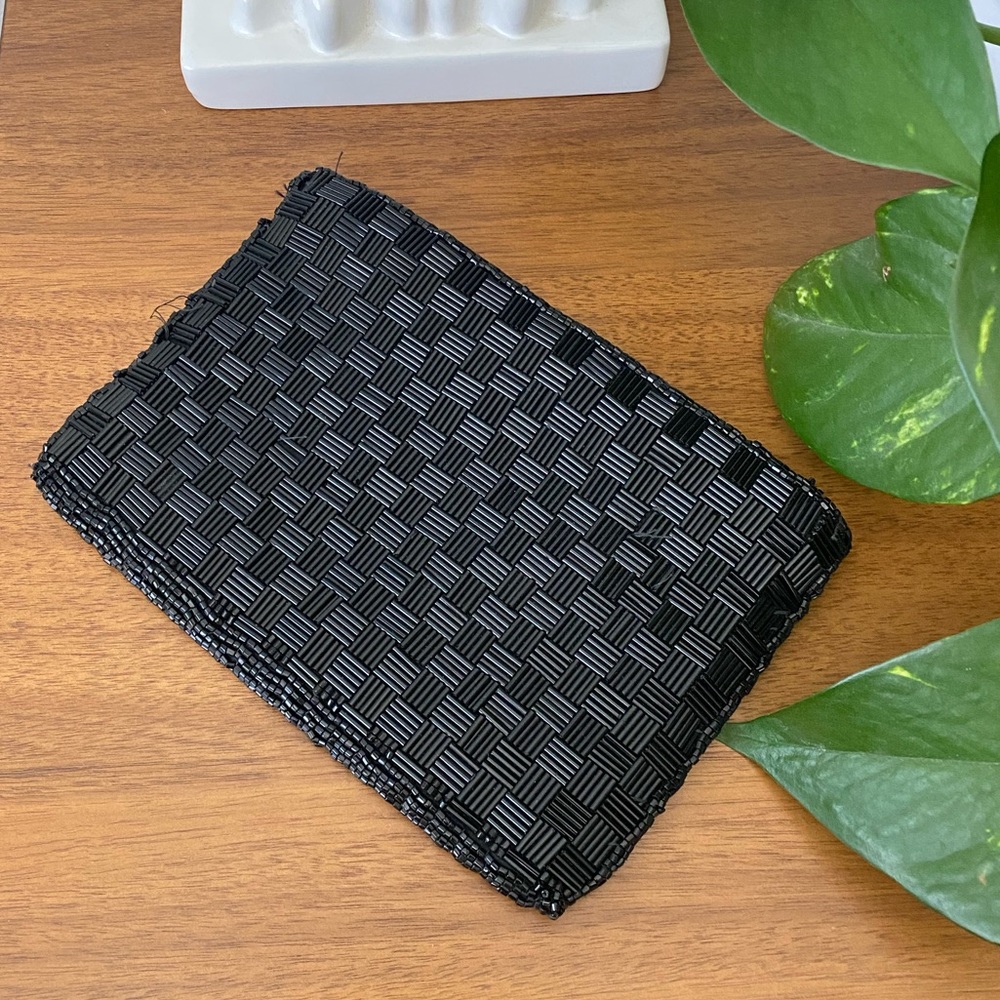 Vintage Petite Black Beaded Clutch Bag Clovis Ruffin Purse Handbag Mid Century